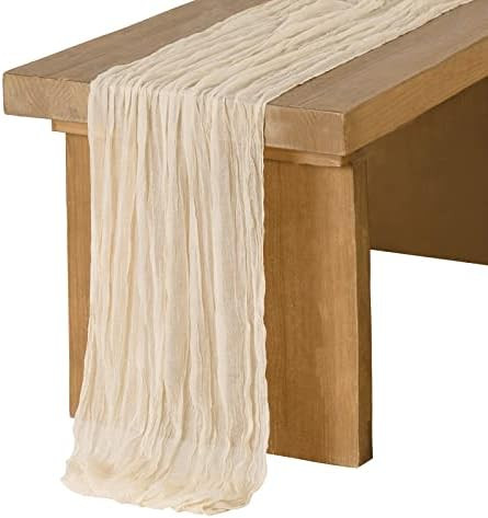 Ling's Moment 14Ft x 35" Wide Ivory Gauze Semi-Sheer Table Runner Cheesecloth Tablecloth for Wedd... | Amazon (US)