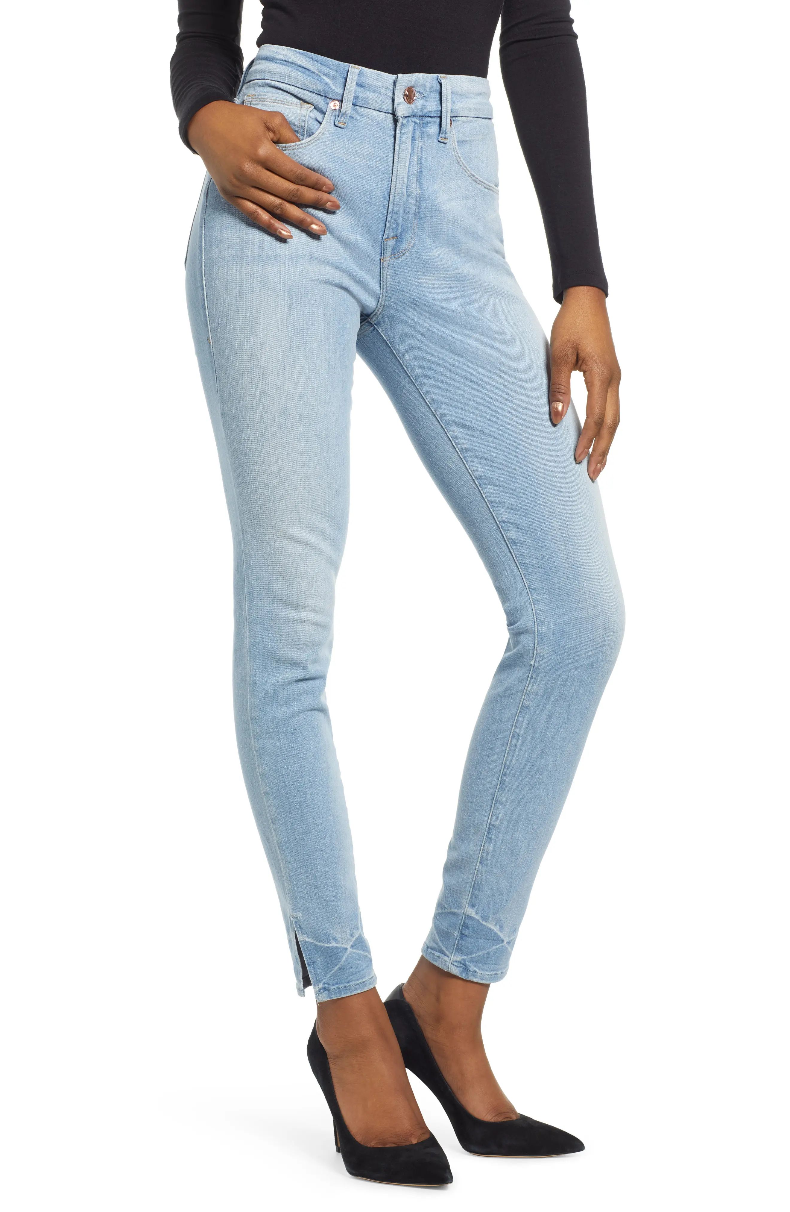 Good American Good Legs Slit Hem Skinny Jeans (Blue 231) (Regular & Plus Size) | Nordstrom