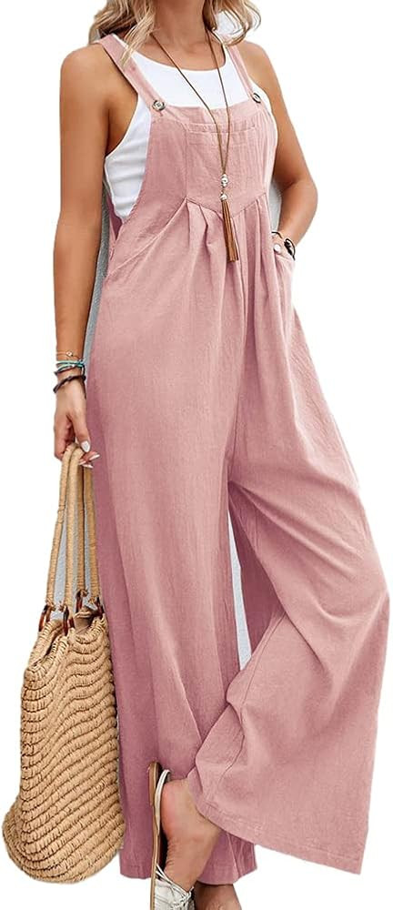 IDEALSANXUN Wide Leg Overalls for Womens Casual Cotton Linen Baggy Loose Maternity Summer Beach J... | Amazon (US)