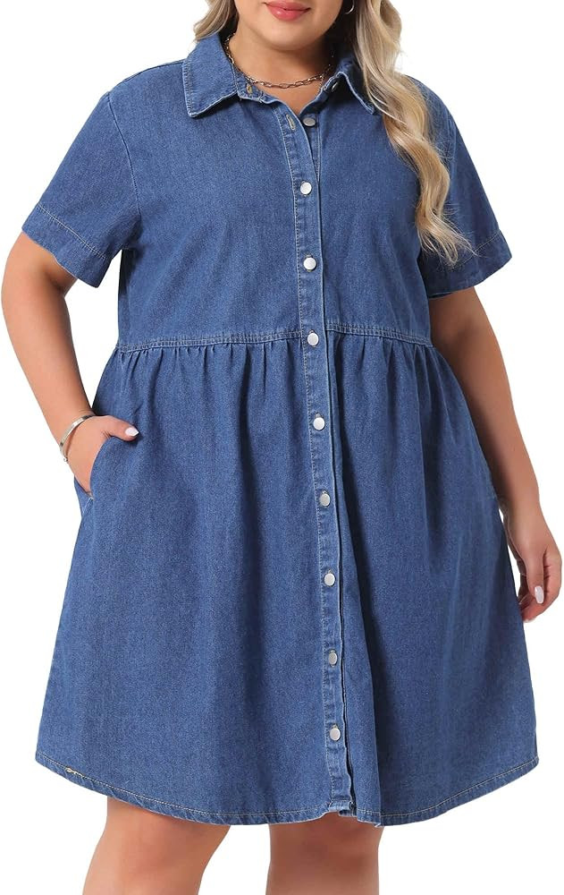 Agnes Orinda Denim Dress for Women Plus Size Button Down Babydoll Sundress Jean Dress with Pocket... | Amazon (US)