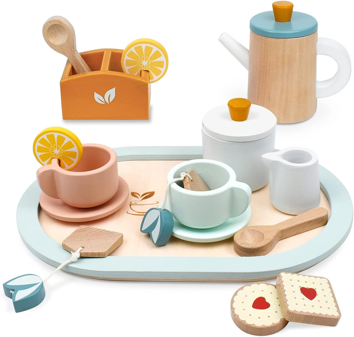 PairPear Wooden Tea Set for Little Girls, Wooden Toys Toddler Tea Set Play Kitchen Accessories fo... | Amazon (CA)