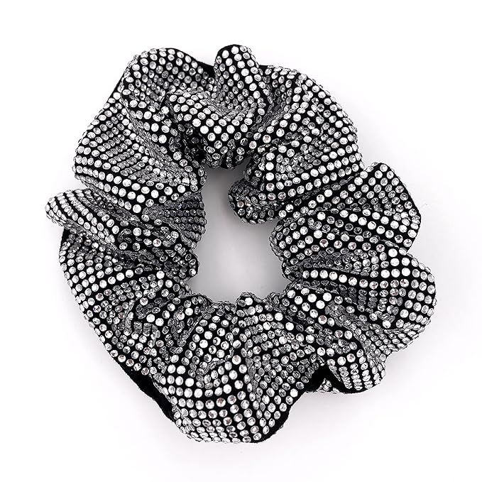 Embellished Sparkly Silver Crystal Scrunchie Hair Tie Ponytail Holder Accessory for Women | Amazon (US)
