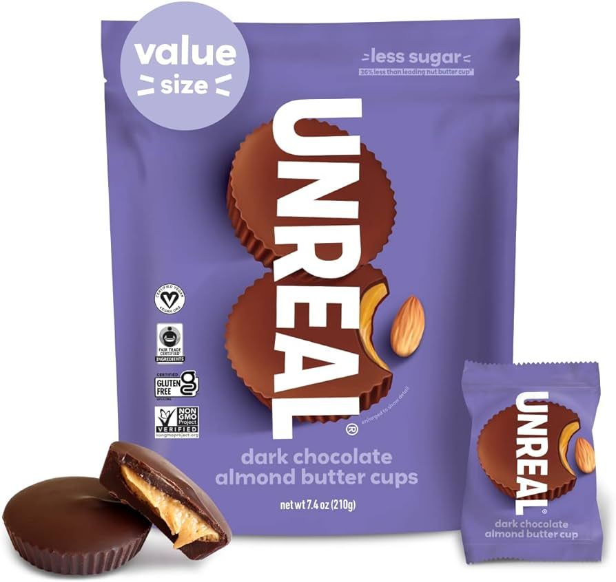UNREAL Dark Chocolate Almond Butter Cups | 5g Sugar | Certified Vegan, Gluten Free, Fair Trade, N... | Amazon (US)