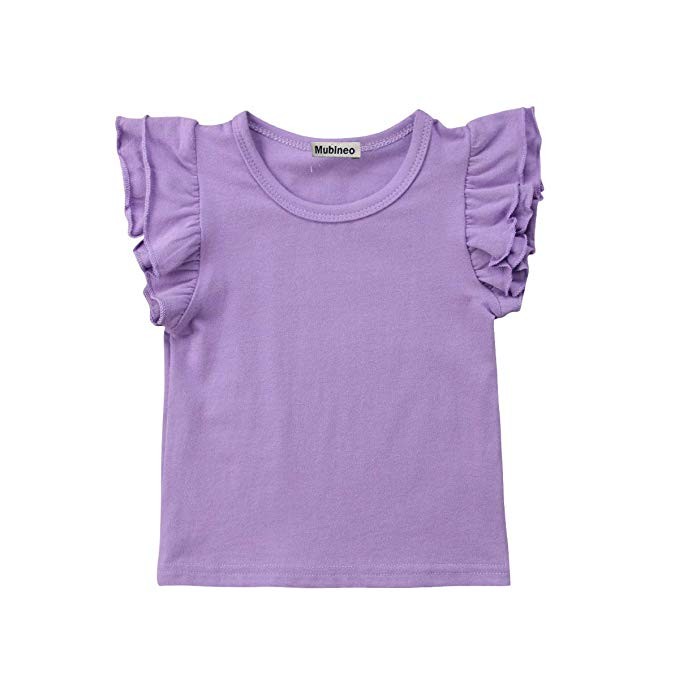 Mubineo Toddler Baby Girl Basic Plain Ruffle Sleeve Cotton T Shirts Tops Tee Clothes | Amazon (US)