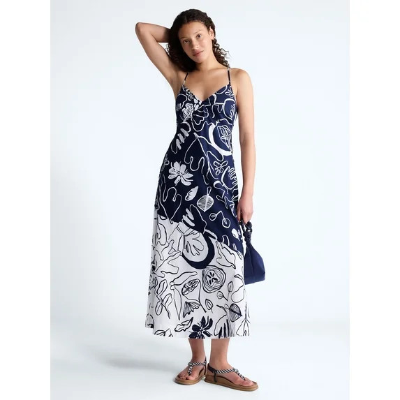 Free Assembly Women's Tie Back Cotton Maxi Dress, Sizes XS-XXL | Walmart (US)