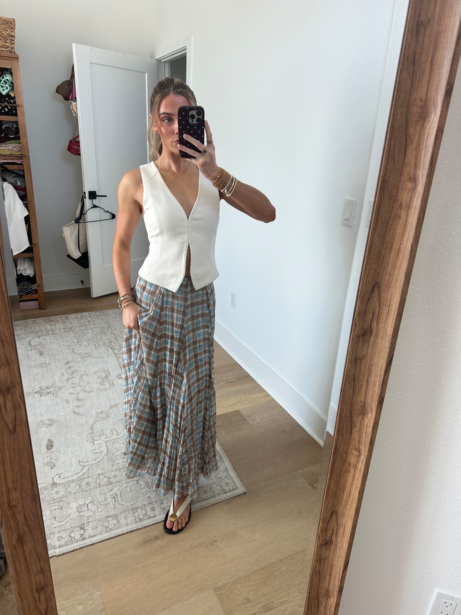 Sunday brunch outfit! I’m wearing my @fashionpass plaid maxi skirt  from @ASTR the Label size XS. My white vest top is from @Aritzia size XS. My lace up sandals are from Amazon  

#LTKSeasonal #LTKdayinmylife #LTKootd