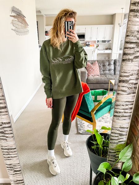 Green is the theme. 

Wearing a small in both the leggings and sweatshirt, size 7.5 in the sneakers  

#LTKfindsunder50 #LTKfitness #LTKstyletip