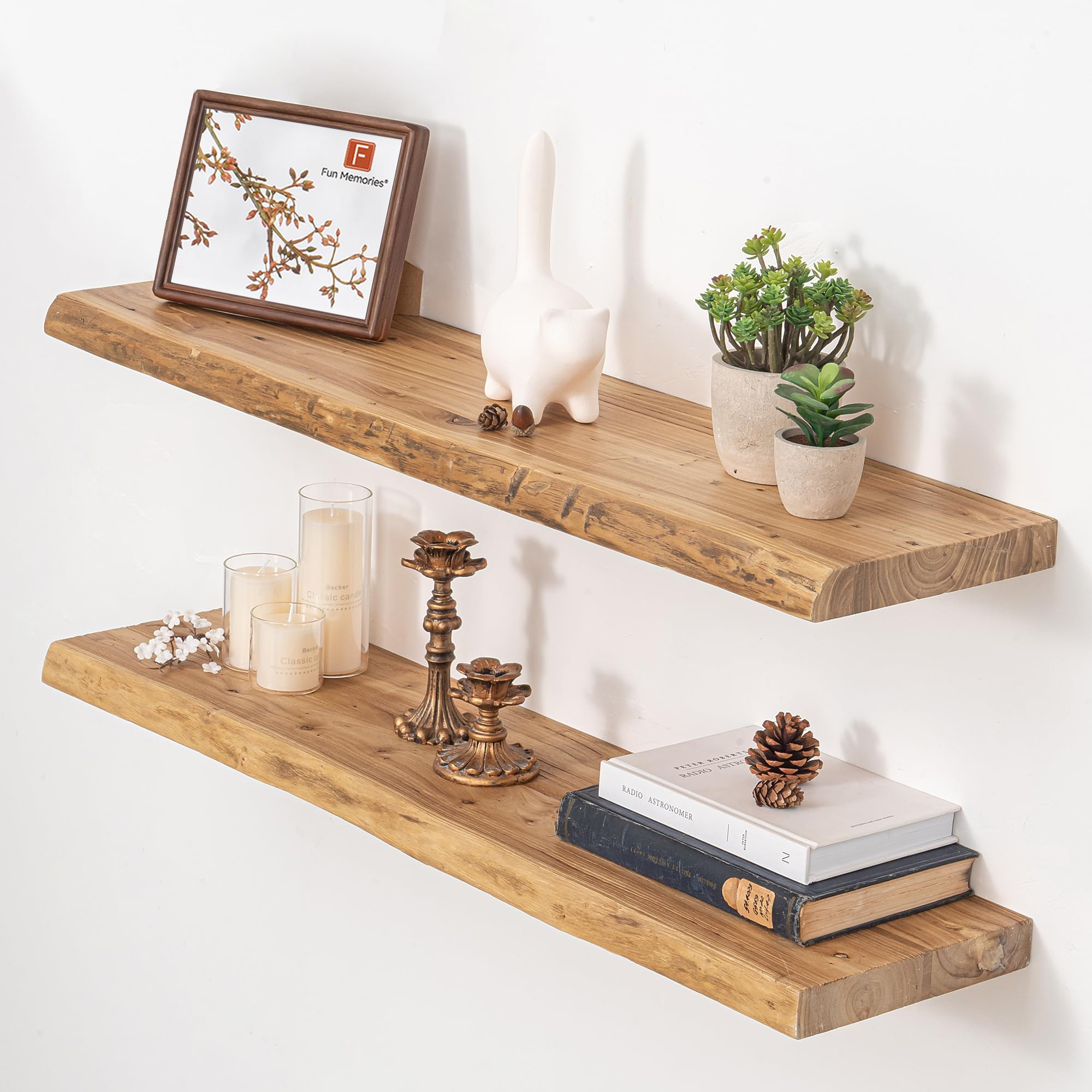 Floating Shelves for Wall, 36"x9.3" Rustic Solid Live-Edge Elm Wood Wall Shelves, Heavy-Duty Floa... | Amazon (US)