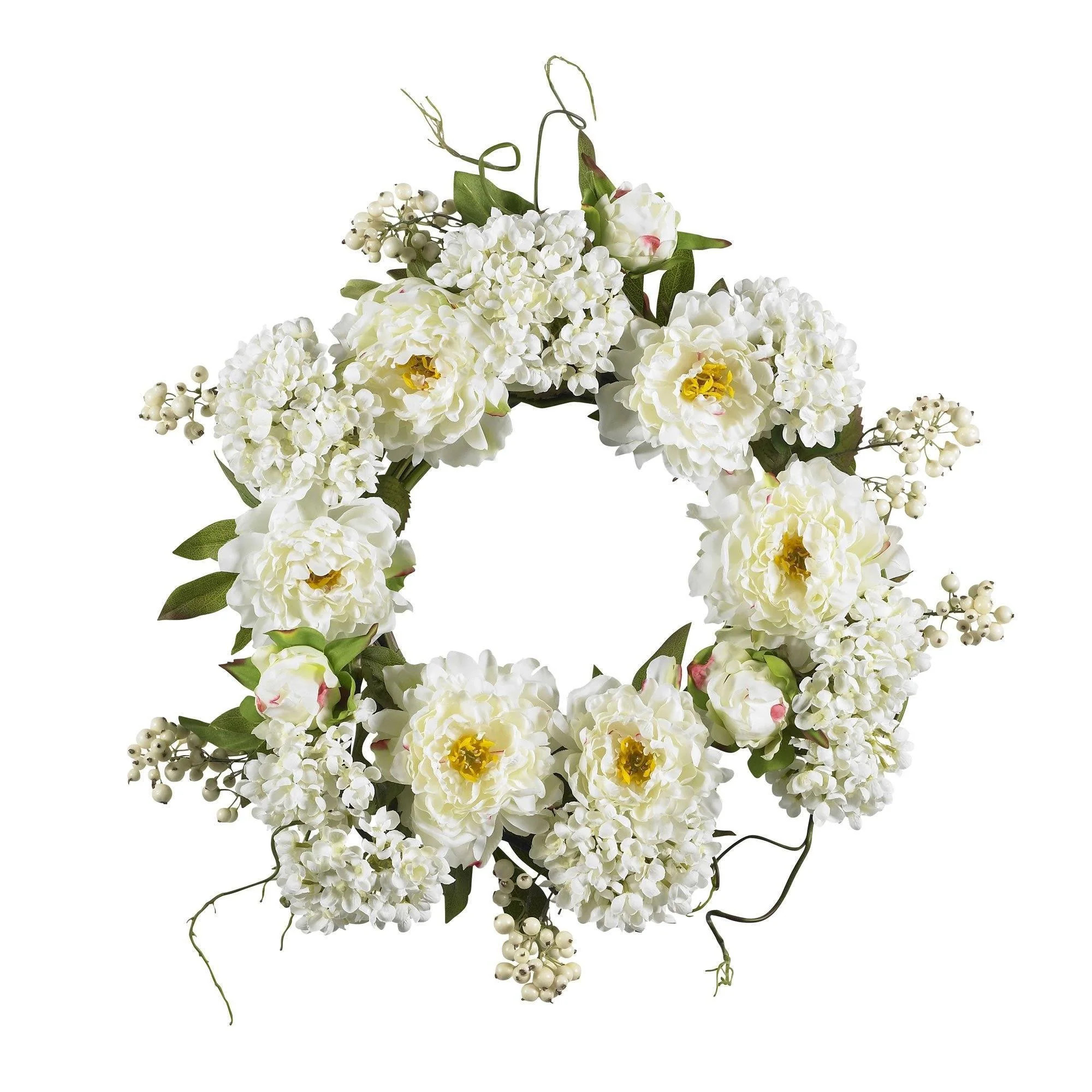 20" Peony Hydrangea Wreath" | Nearly Natural