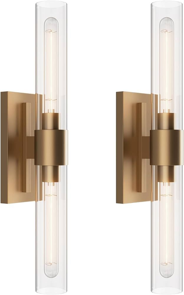 Brass Wall Sconces Set of Two, 22.8" Sconces Wall Lighting with Clear Glass Shade, Vanity Light 2... | Amazon (US)