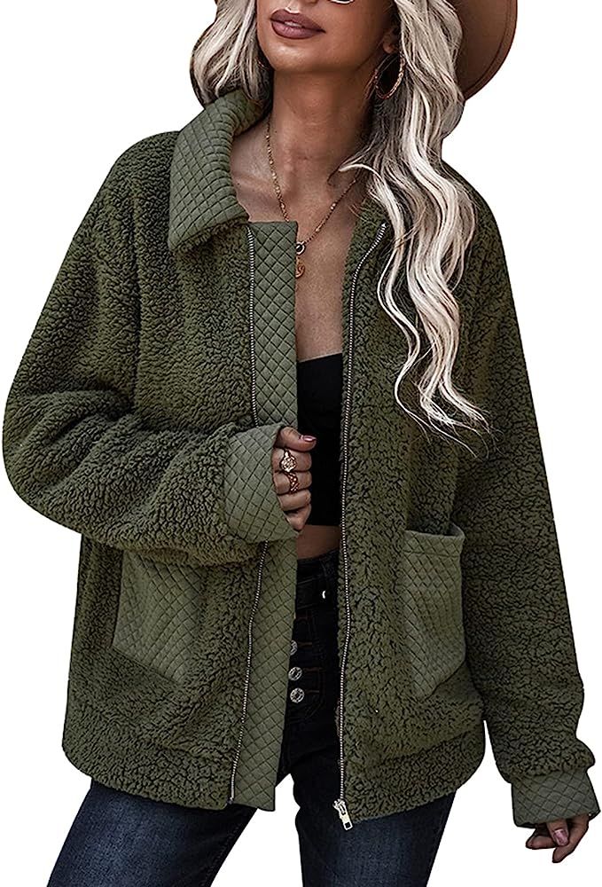 SWQZVT Womens Fuzzy Fleece Coats Long Sleeve Faux Fur Sherpa Jacket Shearling Casual Cardigan Lap... | Amazon (US)