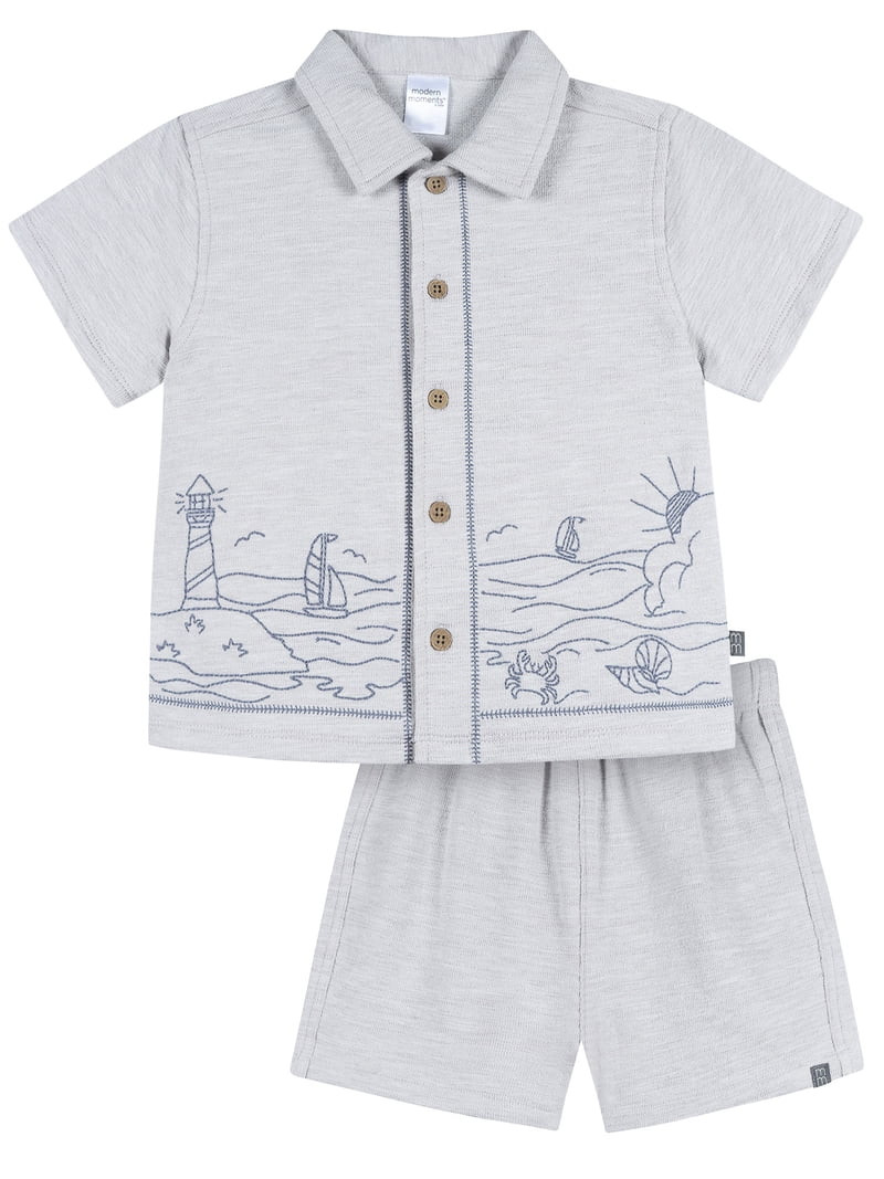 Modern Moments by Gerber Baby and Toddler Boy Button Front Shirt and Short Set, 2-Piece, Sizes 0/... | Walmart (US)