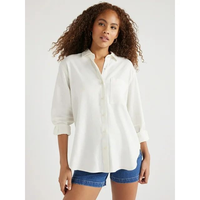 Free Assembly Women’s Boxy Button-Down Tunic Top with Long Sleeves, Sizes XS-XXL | Walmart (US)