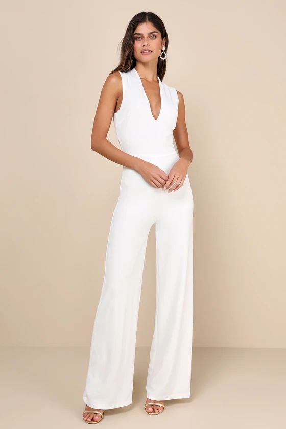 Thinking Out Loud White Backless Jumpsuit | Lulus