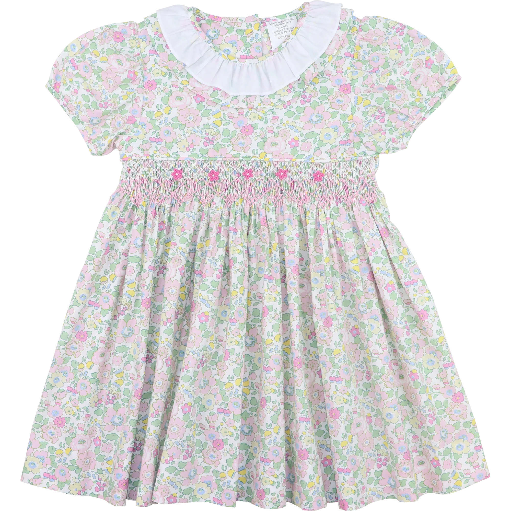 Pink And Green Floral Smocked Dress | Cecil and Lou