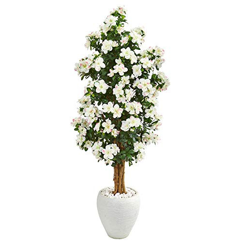 Nearly Natural 5ft. Azalea Artificial Tree in White Planter | Amazon (US)