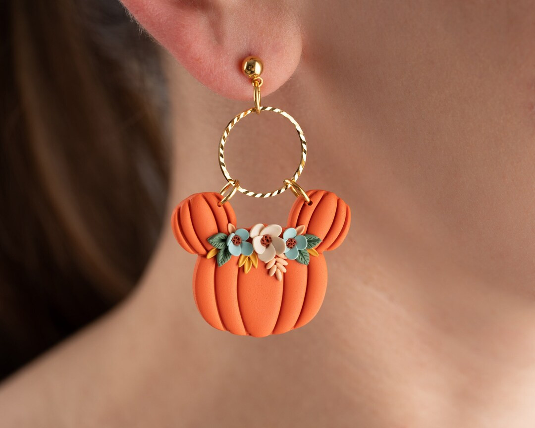 Floral Mickey Mouse Pumpkin Earrings Disney Halloween Earrings Unique Handmade Halloween Jewelry ... | Etsy (US)