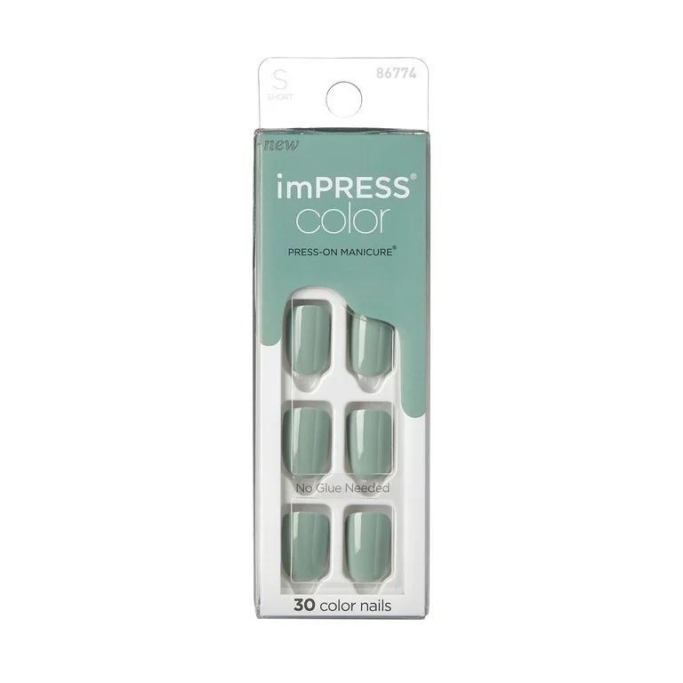 KISS imPRESS Color Long-Lasting Short Square Press-On Nails, Solid Green, 30 Pieces | Walmart (US)