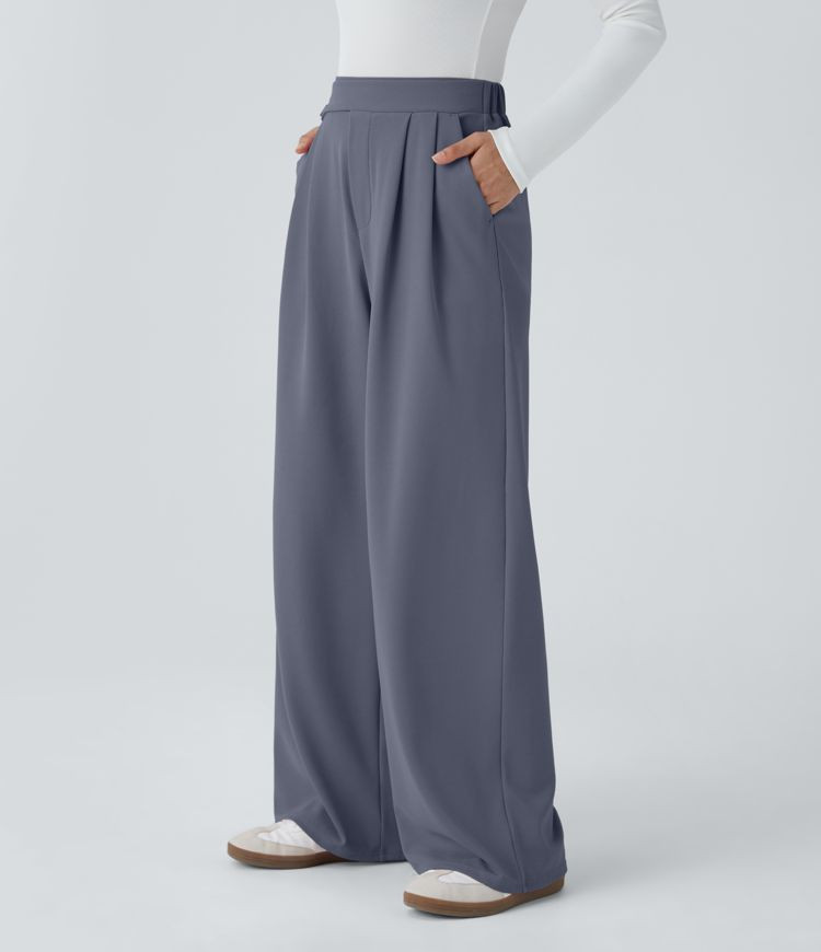 Women’s High Waisted Pocket Wide Leg Waffle Casual Pants - Halara | HALARA