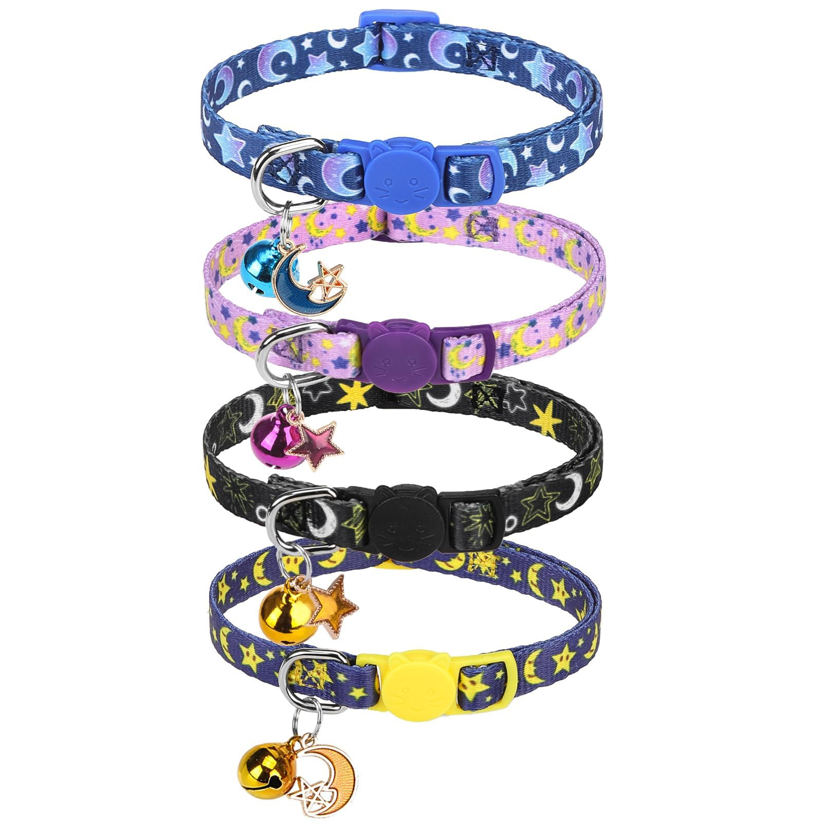 SCENEREAL Cute Cat Collar with Bell Breakaway, 4 Pack Star and Moon Pendant Spring Pet Collar for... | Amazon (US)