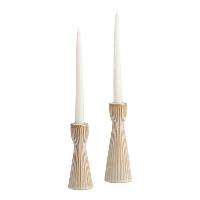 Ivory Ribbed Ceramic Taper Candle Holder | World Market