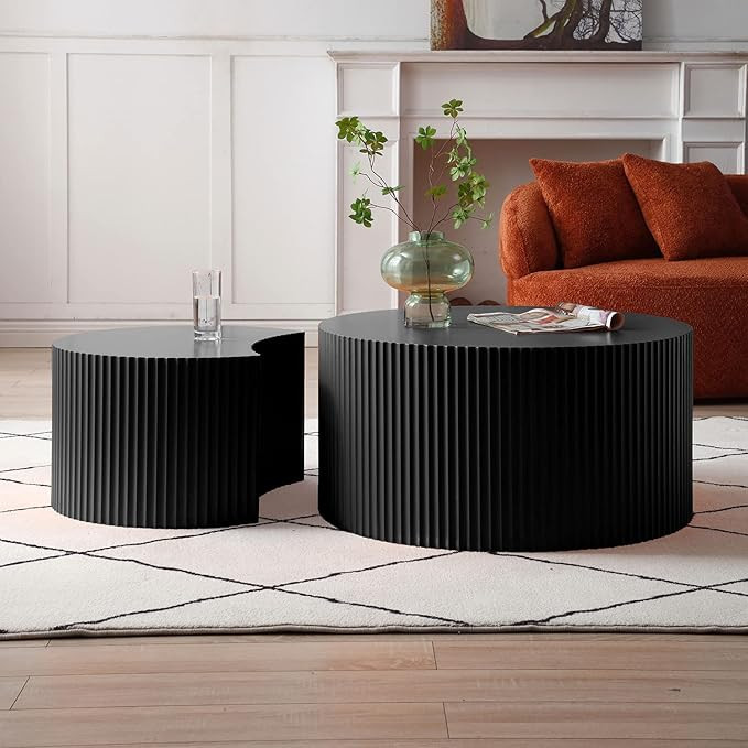 kevinplus Black Modern Nesting Coffee Table Set of 2 Round Side Table End Table for Living Room, ... | Amazon (US)
