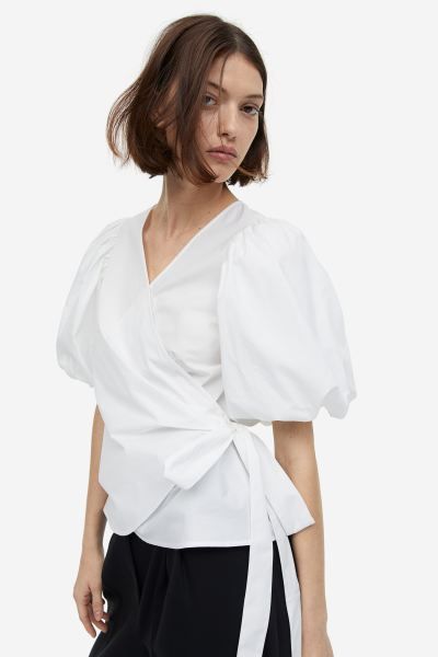 Balloon-sleeved wrap blouse | H&M (UK, MY, IN, SG, PH, TW, HK)
