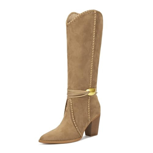 Amazon.com | wetkiss Womens Cowboy Boots Suede Knee High Cowgirl Boots, Braided Detailing, Metal ... | Amazon (US)