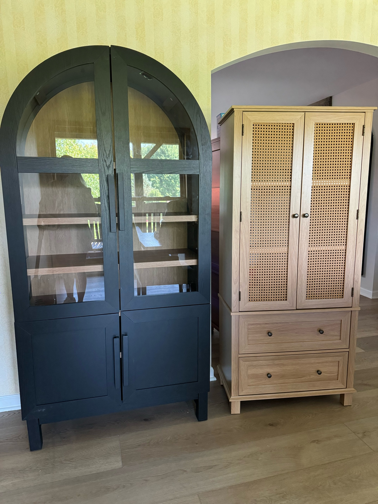 Two tall storage cabinets both from @walmart! Arch black Juliet viral cabinet and a light honey rattan cabinet! 

#LTKHome