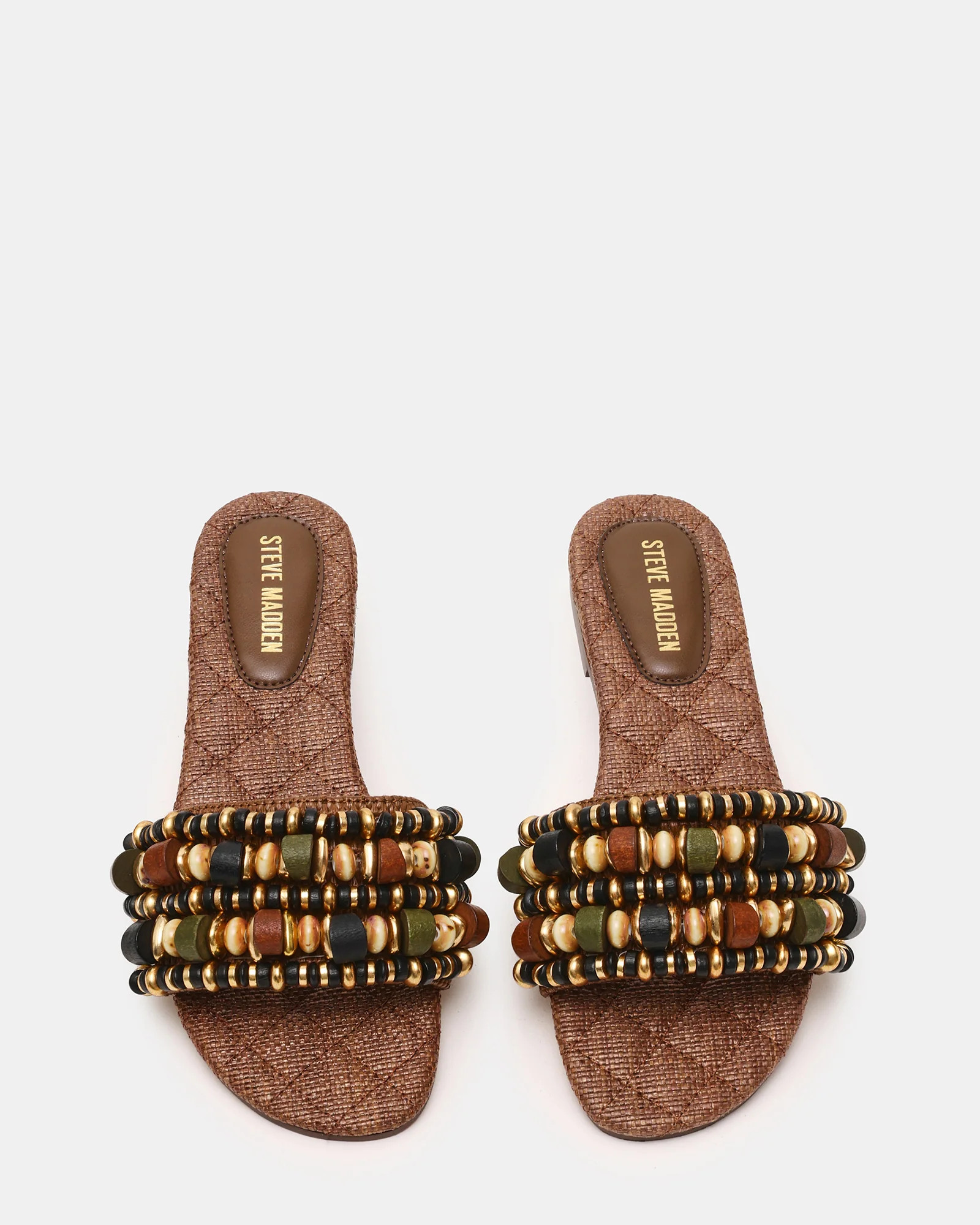 MARIKA Beads Brown Raffia Round-Toe Slide Women's Sandal | Steve Madden (US)