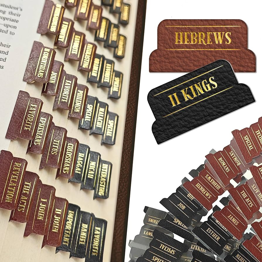 Premium Bible Tabs Set, 75 PCS PU Leather Bible Labels with Gold Stamping, 12 Tabbed Sheets in Bl... | Amazon (US)