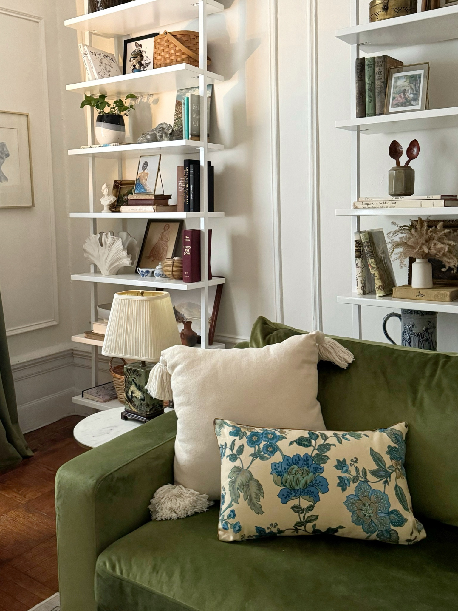 Pom Pom pillow, floral pillow cover, stairway white bookshelf 

#LTKhome