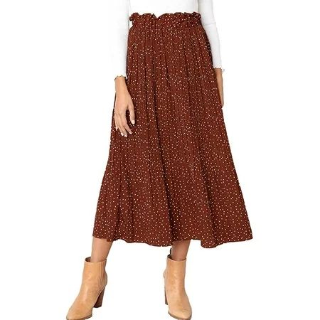 Borke Womens High Waist Polka Dot Pleated Skirt Midi Swing Skirt with Pockets | Walmart (US)