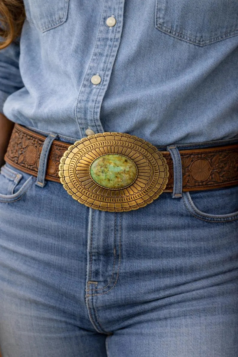 Teal Turquoise Stone Belt Buckle: Western Cowboy Style, Fits 1.5" Strap | Etsy (Global)