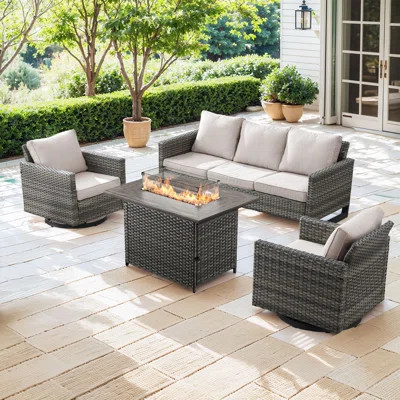 Naresa 4-Piece Outdoor Sofa Set, Wicker Patio Furniture Set With Fire Pit Table, All-Weather PE Wicker | Wayfair North America