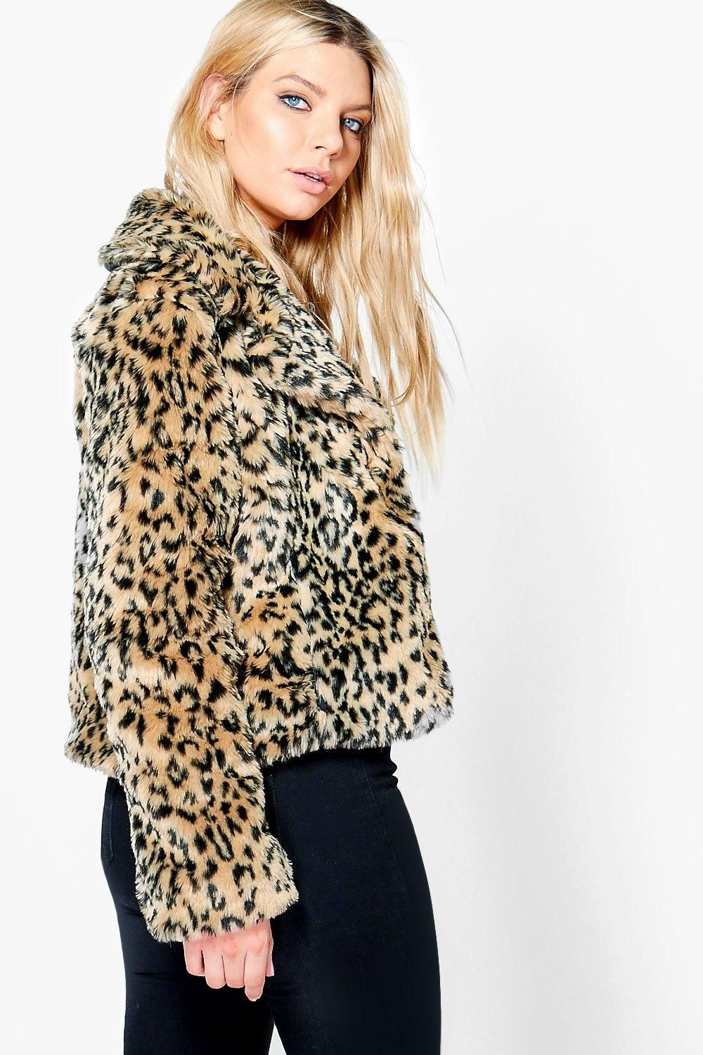 Bella Crop Leopard Faux Fur Jacket | Boohoo.com (US & CA)