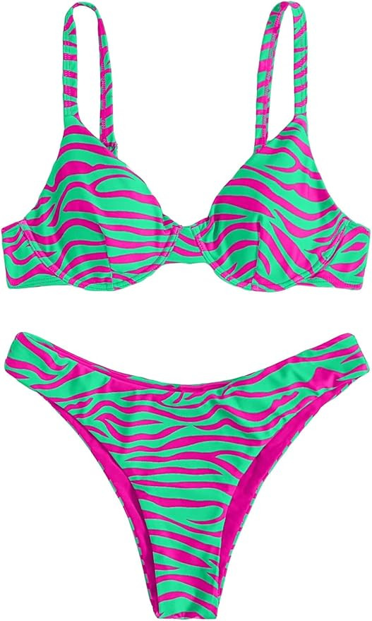 SweatyRocks Women's 2 Piece Swimsuit Zebra Stripe Push Up Bikini Sets | Amazon (US)
