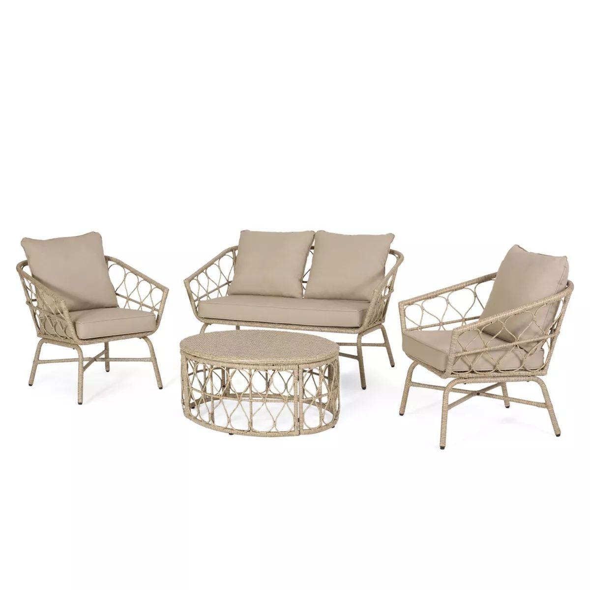 4pc Bruce Outdoor Wicker Set with Cushions Light Brown/Beige - Christopher Knight Home | Target