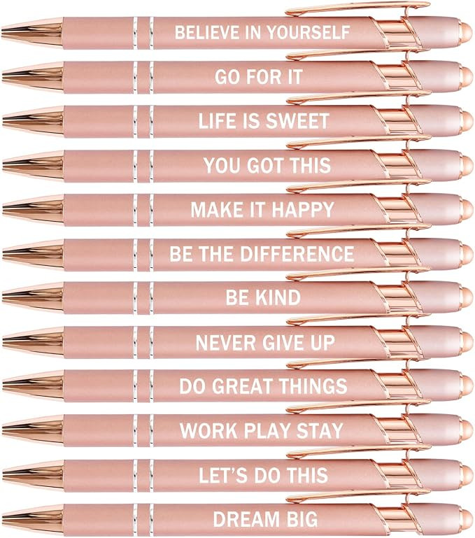 PASISIBICK 12 Pieces Rose Gold Inspirational Motivational Quotes Snarky Screen Touch Stylus Ballp... | Amazon (US)