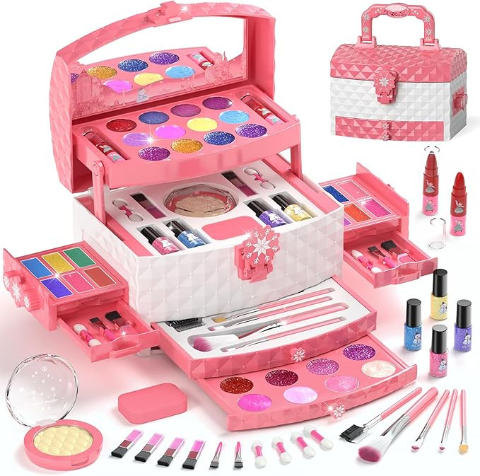 PERRYHOME Kids Makeup Set for Girl 56 Pcs Washable Real Cosmetic, Non-Toxic Frozen Toys Toddler M... | Amazon (US)