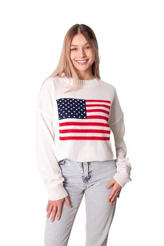 Madore White Soft Oversized American Flag Sweater Women 4th of July 2024 USA Outfits Plus Fourth | Amazon (US)