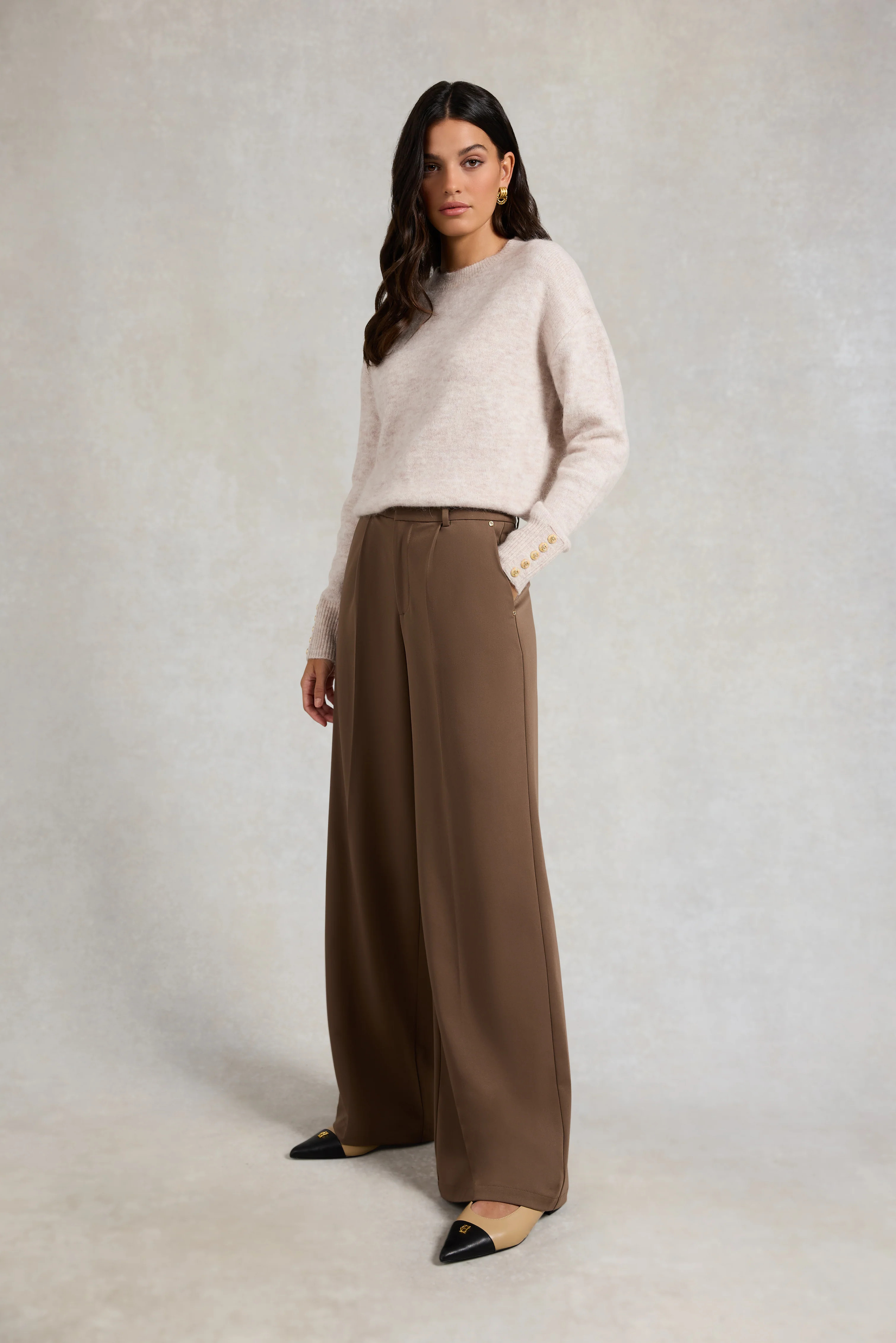 Pleated Wide Leg Trouser (Mocha) | Holland Cooper