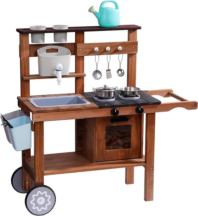 ROBOTIME Mud Kitchen for Kids Outdoor with Wheels, Fun Wooden Kid Kitchen Playset for Backyard Pr... | Amazon (US)