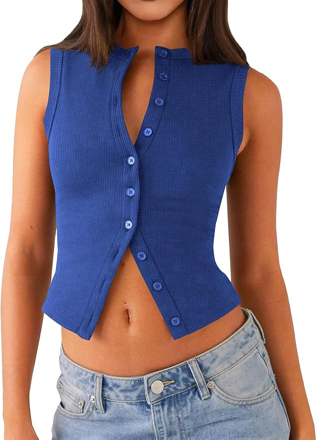 Matunana Womens Going Out Tops Summer Tank Sexy Crop Cute Y2K Trendy Shirts | Button Down Ribbed ... | Amazon (US)
