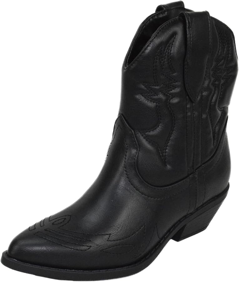 Soda Women Cowgirl Cowboy Western Stitched Ankle Boots Pointed Toe Short Booties Rigging-S (Wide ... | Amazon (US)