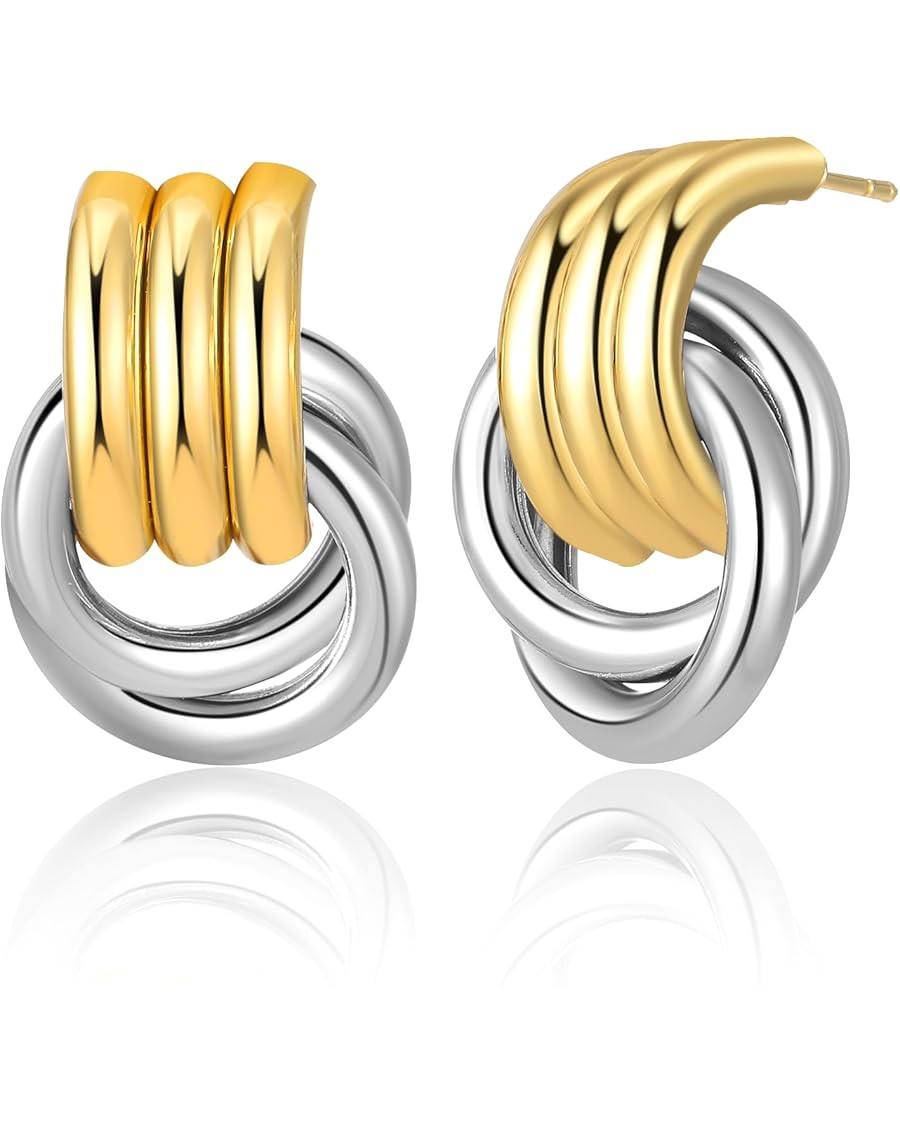 Chunky Gold Knot Earrings for Women, Gold Statement Geometric Drop Dangle Long Link Earrings Tren... | Amazon (US)