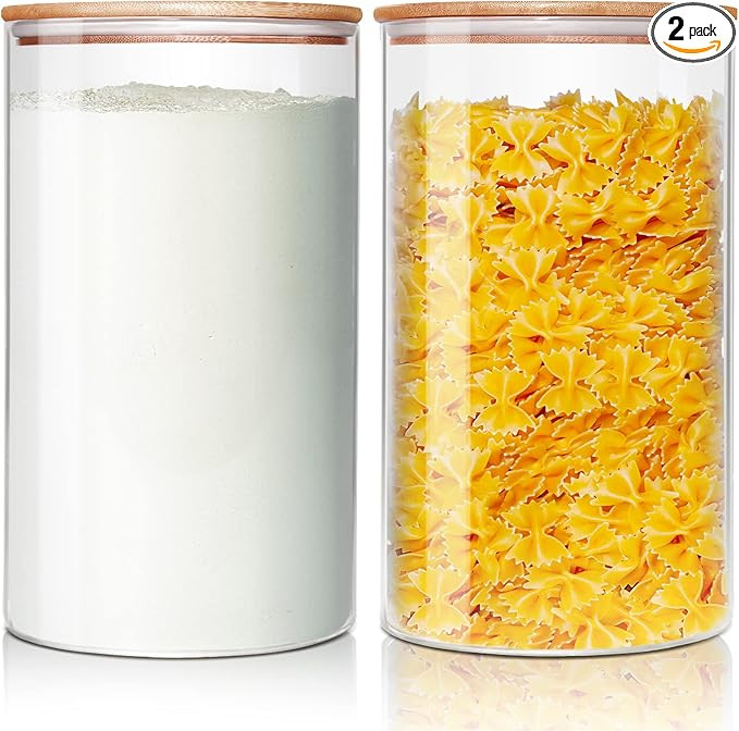 Large Glass Flour and Sugar Containers 180oz x2 [Set of 2], Glass Food Storage Containers with Ba... | Amazon (US)