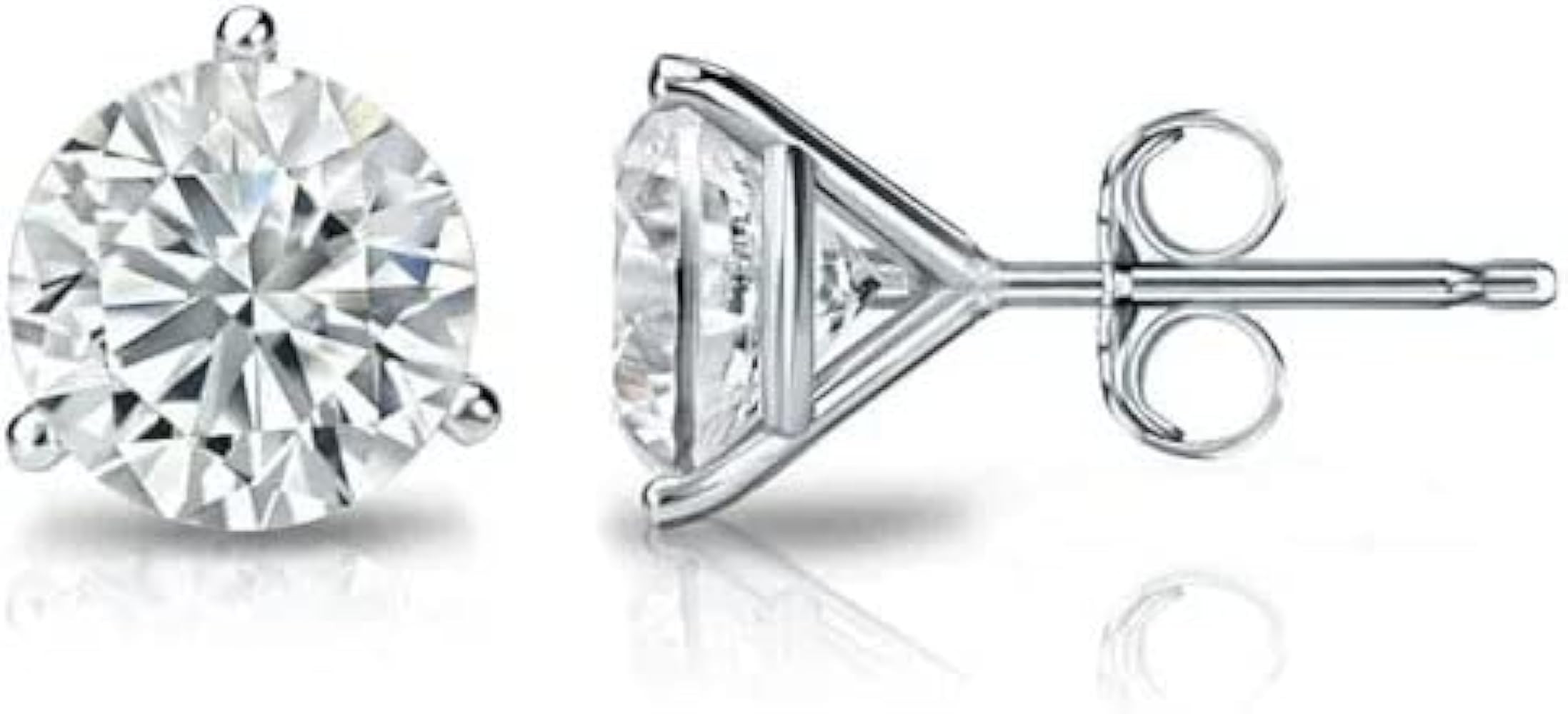 7mm Round Cut Simulated CZ Diamond Push Back For Women's 14K White Gold Finish | Amazon (US)