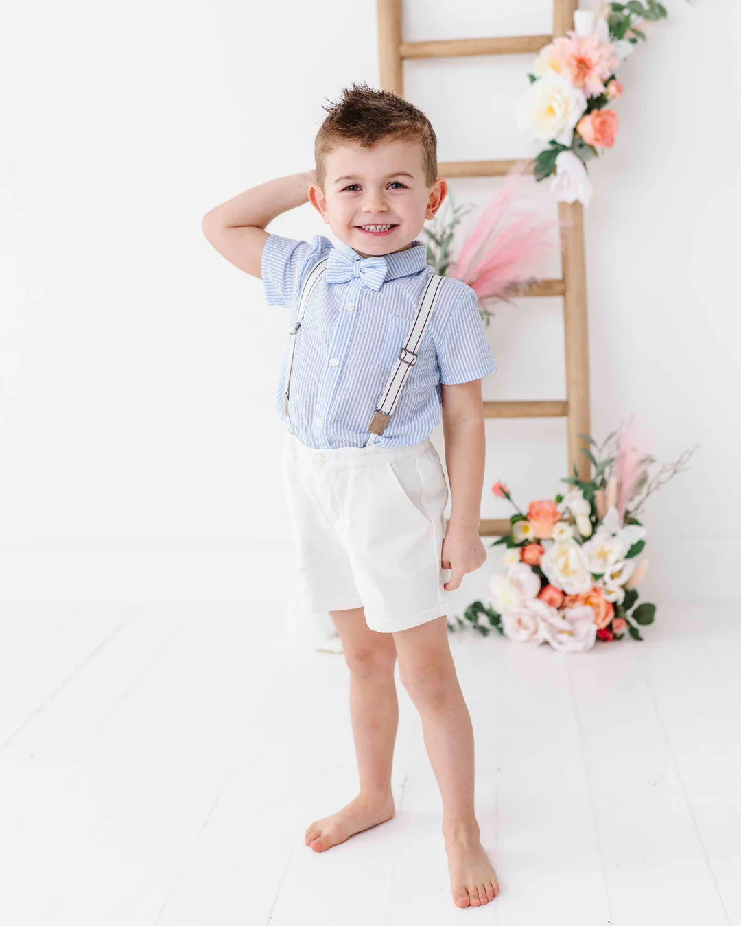 Light Blue Boys Short Sleeve Button Down Shirt | Bums & Roses
