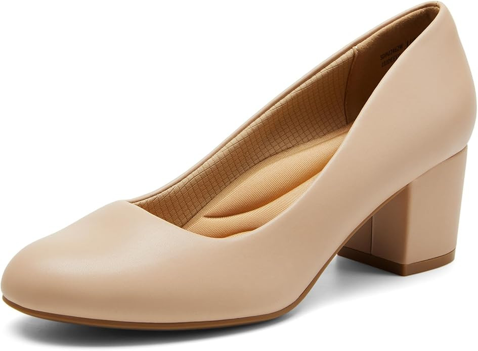 DREAM PAIRS Women's Block Heel Pumps Round Toe Dress Shoes | Amazon (US)